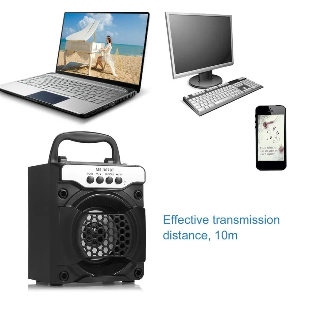 MS-307BT Портативный Беспроводной Bluetooth Динамик с светодиодный свет AUX Колонка USB Динамик s Поддержка TF AUX USB FM радио черный