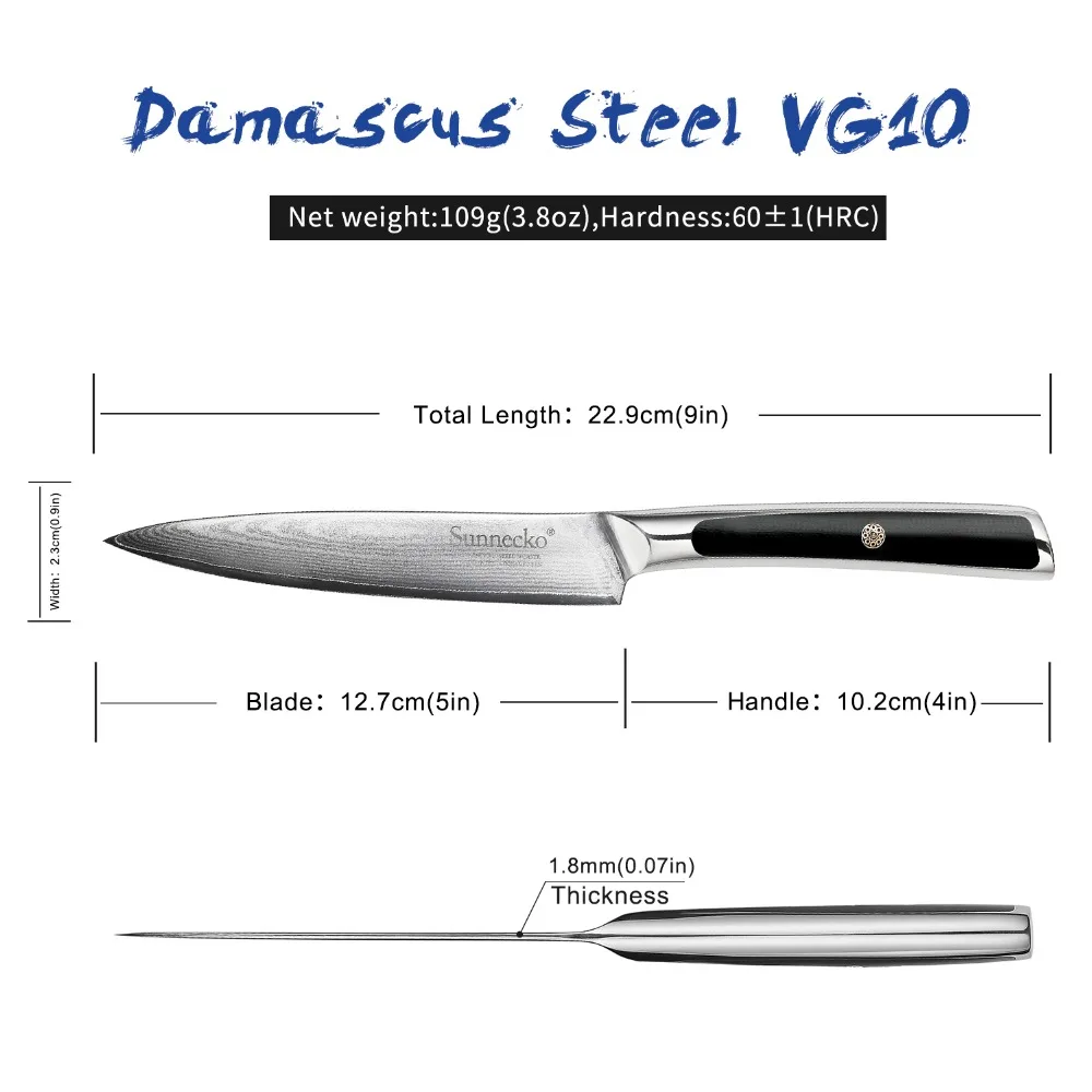 SUNNECKO " дамасский стальной универсальный нож японский VG10 Core Blade кухонные ножи G10 Ручка шеф-повара Овощной резак для мяса