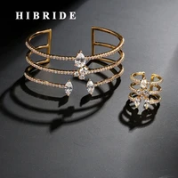 hibride luxury cubic zircon women bangle ring sets water drop crystal cuff bracelets bangle parure bijoux femme n 640