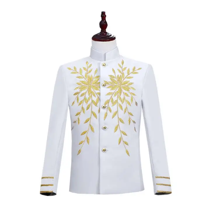 Embroidery clothes men suits designs homme terno stage costumes singers jacket men blazer dance star style stand collar white