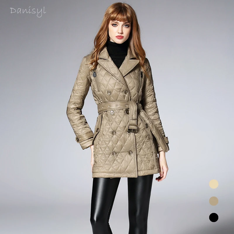 2017 осень зима Best качество Для женщин двойной груди Тренч London хлопковой