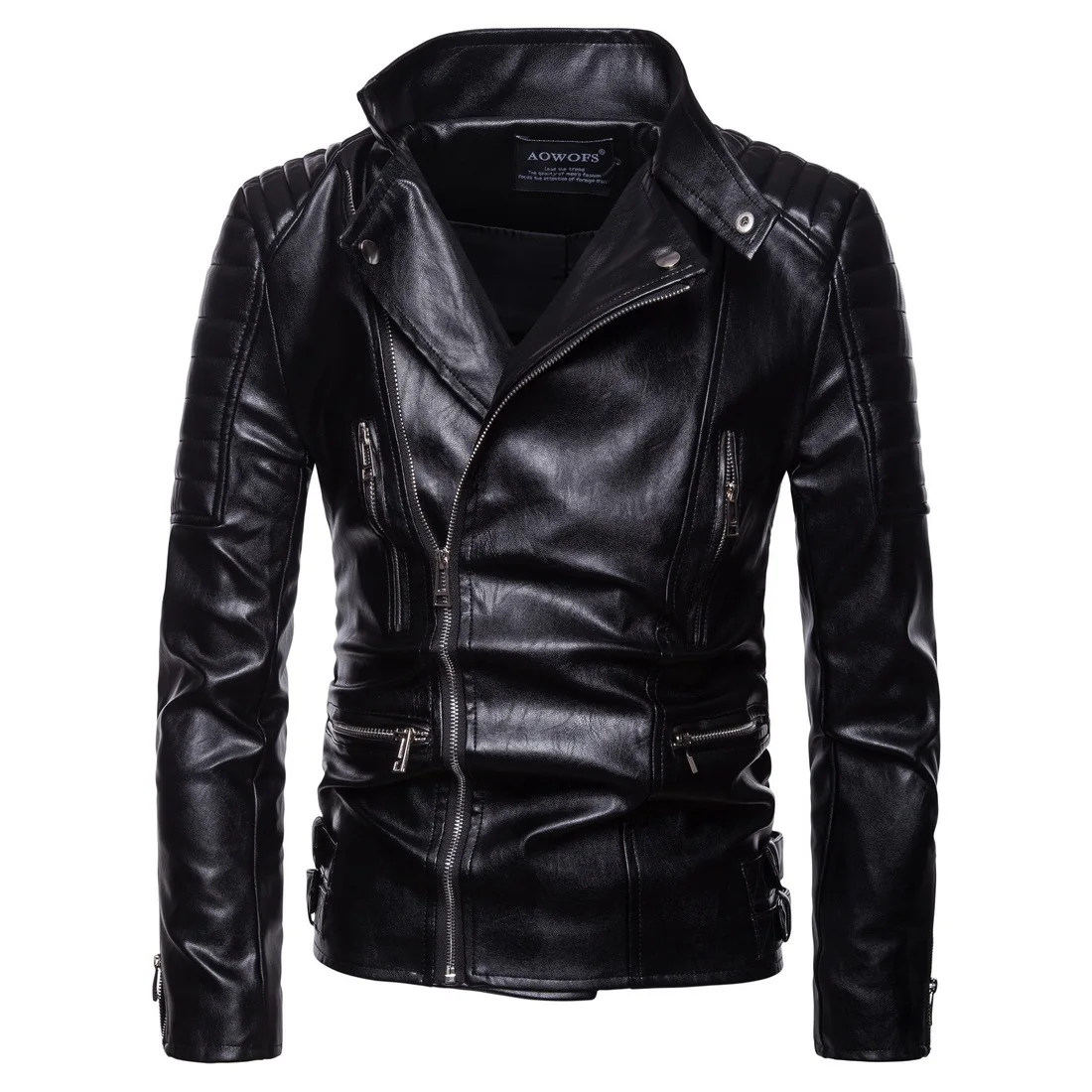 

Fall 2018 new men's leather motorcycle leather coat lapels