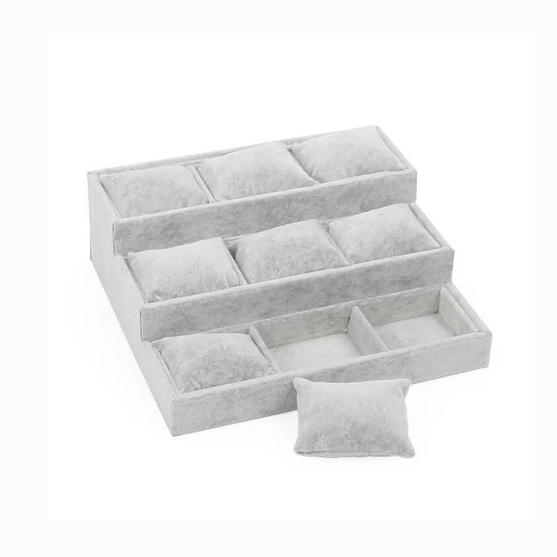 Модный Бархатный поднос для ювелирных изделий серого цвета шкатулка хранения