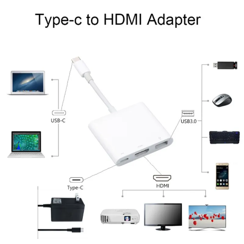 Новый Тип USB C Hub адаптер 3 в 1 взаимный обмен данными между компьютером и