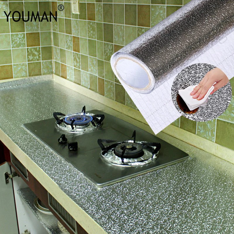 61cm*500cm Thickened Cabinet Aluminum Foil Stickers Tin Kitchen Oil Waterproof Moisture Mats Drawer Mat | Обустройство дома