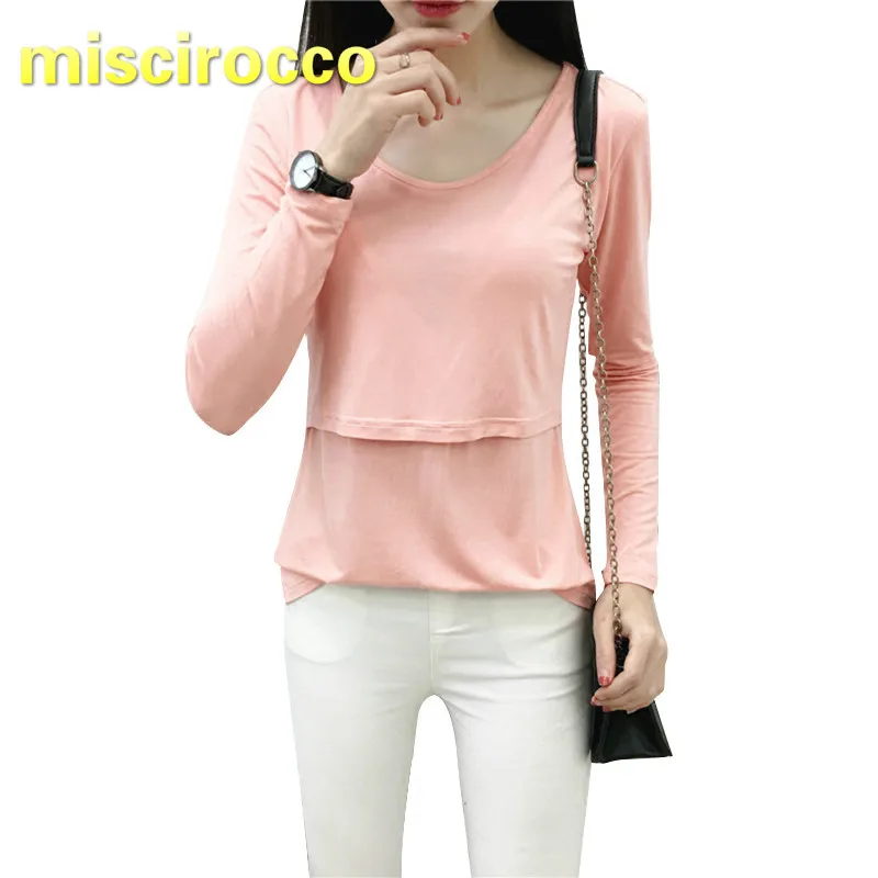 

Lactation Tops Cotton Spring and Autumn Nursing Clothes Breast-feeding Clothing Women T-shirt Elasticity Black