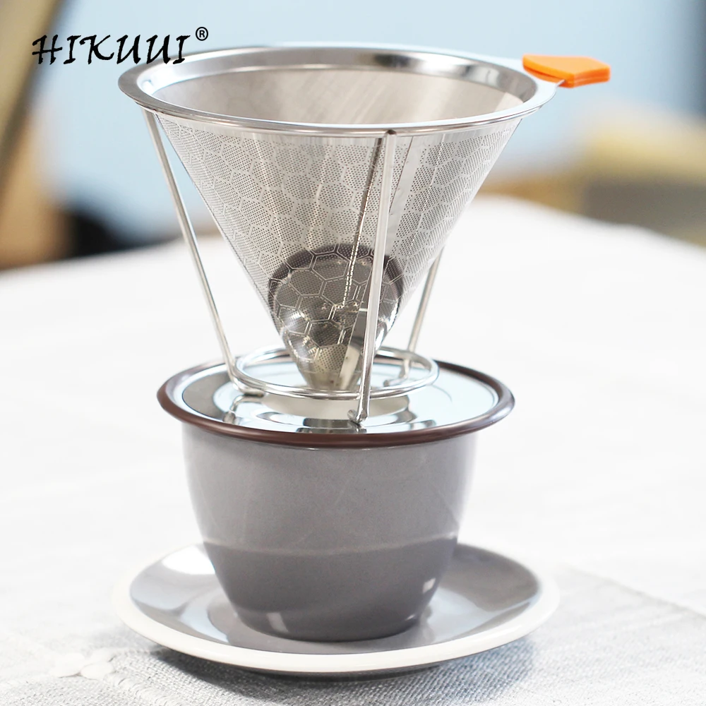 Reusable Coffee Filter Stainless Steel Double Layer Mesh Basket Brewing Coffee Holder Cone Funnel Dripper Coffee Making Tools