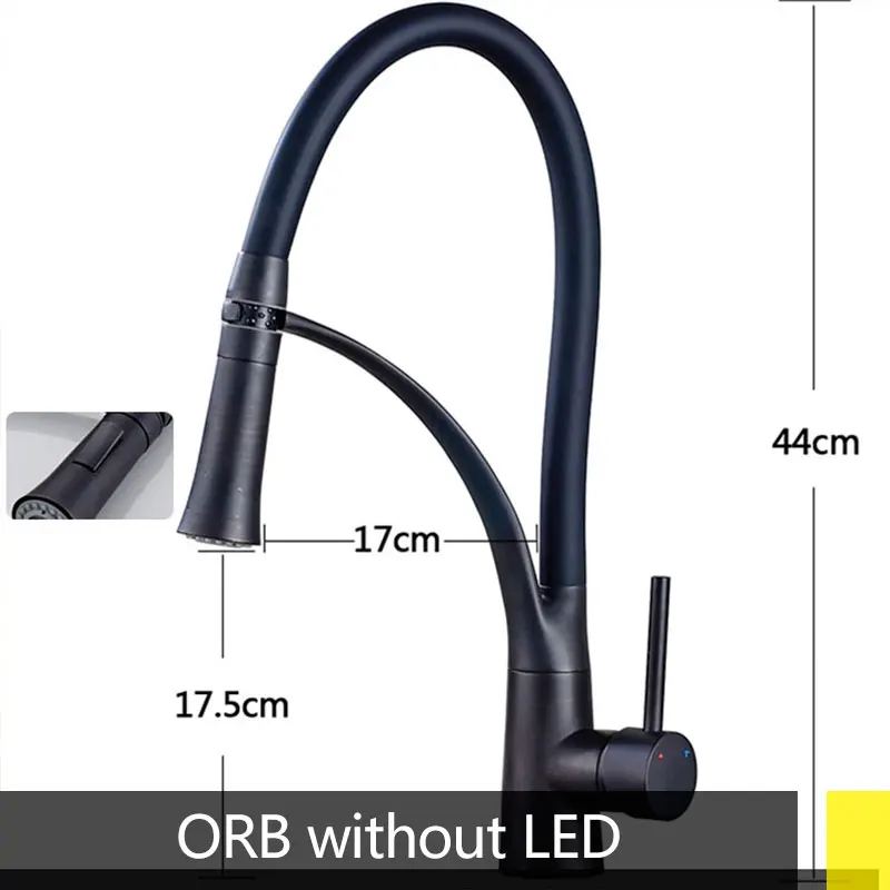 orb no led Suguword, кухонные смесители с резиновым дизайном, хромированный смеситель для кухни, кран с одной ручкой, выдвижной кран на бортике для раковины - Цвет: orb no led