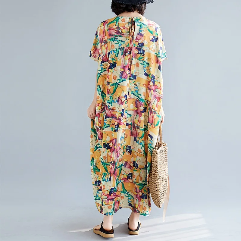 Женское винтажное платье из хлопка и льна длинное пляжное большого размера с