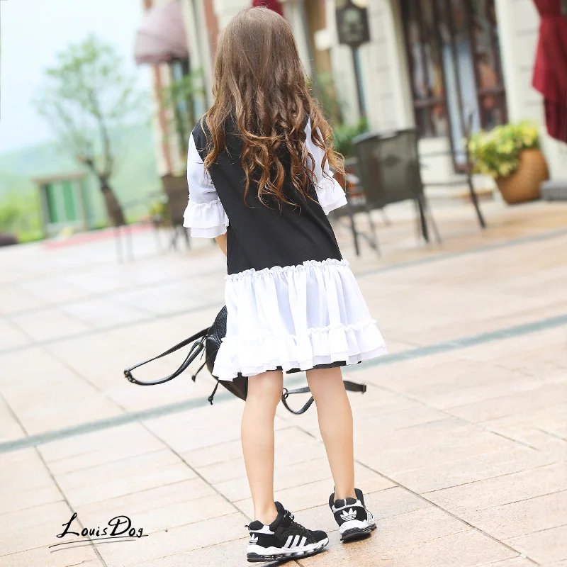 Платья для девочек-подростков кружевные лоскутные платья с расклешенными