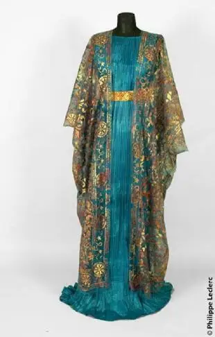 Фортуни Delphos плиссированные dress w/выгорания бархат над частью Victorian satin |