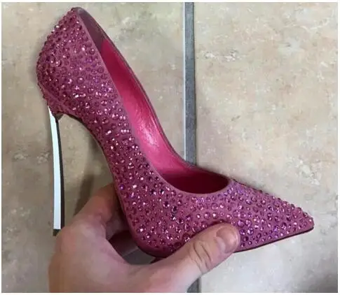 Модные туфли на тонком каблуке с кристаллами женские лодочки высоком