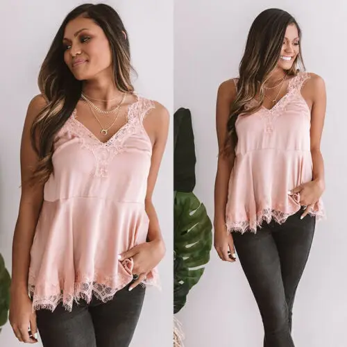

Women Summer Fashion Lace Vest Top Sleeveless Casual Tank Blouse Tops Shirt