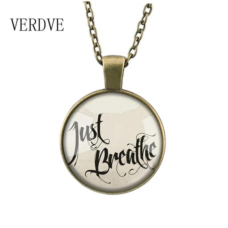 Просто Дышите ожерелье с цитатой из стекла кабошон цепь вдохновляющие буквы