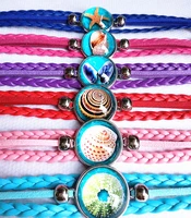 24pcslot new spring and summerblue ocean shell fish glass bracelets for girls children round dome bangle hand chain wholesale