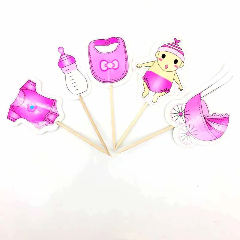20шт синий розовый кекс топперы для детского душа детская коляска бутылка Дети