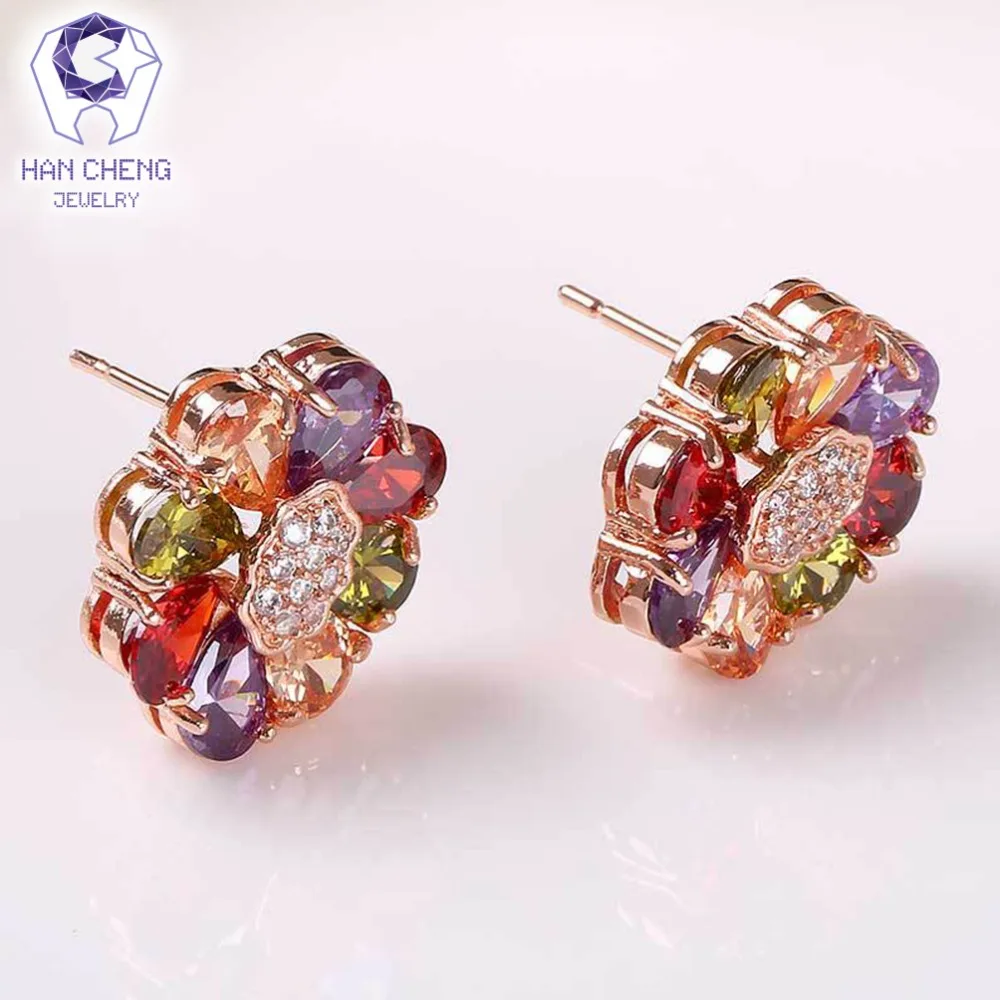 HanCheng New Fashion Luxury Copper Golden Plated Nail AAA Zircon Gem Stone Flower Stud Earrings For Women Jewelry brincos bijoux | Украшения