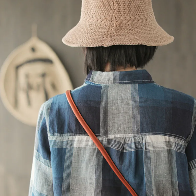 Новинка 2019 повседневные льняные клетчатые рубашки женская блузка весна-лето