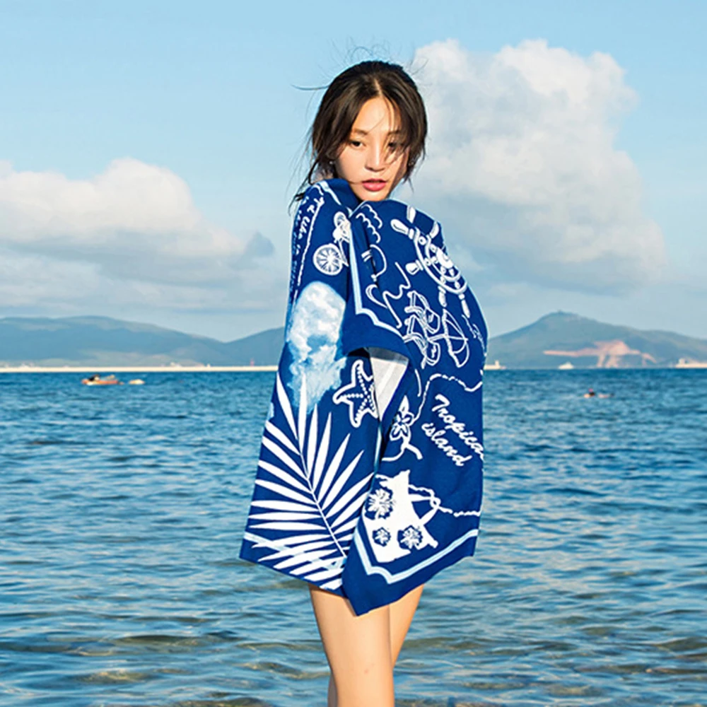 Пляжное полотенце, 100% микрофибра, летние купальные Полотенца 70x145 см для детей с реактивной печатью, быстросохнущие мягкие дорожные полотенца с рисунком