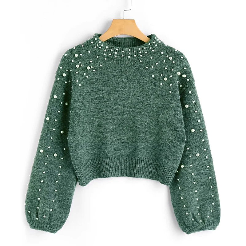 Осенний трендовый свитер с жемчужинами и бусинами пуловеры для женщин 2018 зимний