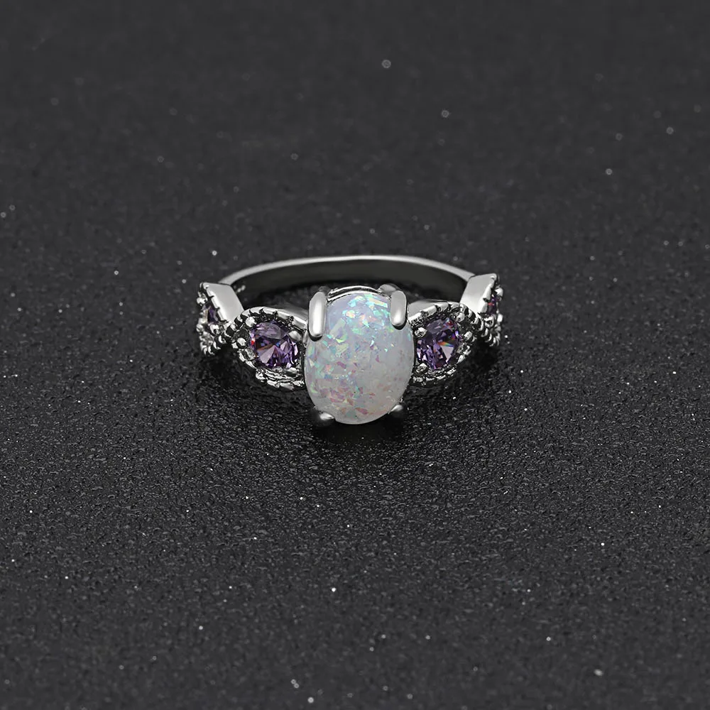 UFOORO Luxury Purple Crystal White Opal Promise Ring Female Gold Filled Women Custom Jewelry For Engagement Wedding | Украшения и