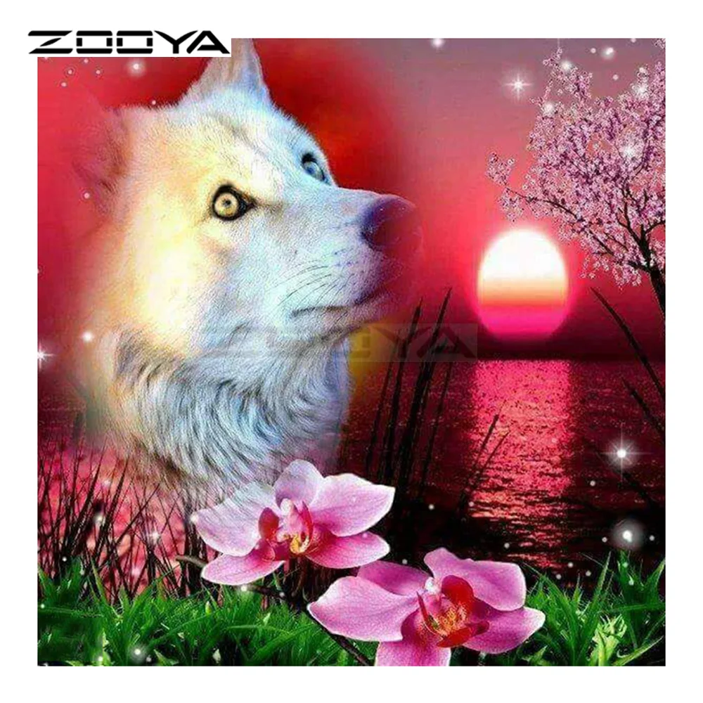 

ZOOYA Diamond Embroidery DIY Diamond Painting Wolves Moon Flowers Sunset Diamond Painting Cross Stitch Rhinestone Mosaic BK235