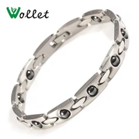 wollet jewelry hematite bead bracelet stainless steel bangle for men women silver color magnetic therapy health care healing