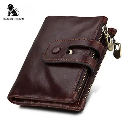 RedBrown LAOSHIZI LUOSEN кошелек мужской кошелек из натуральной кожи женский короткий кошелек из натуральной кожи женский маленький кошелек мужской rfid на молнии billetera - Цвет: RedBrown