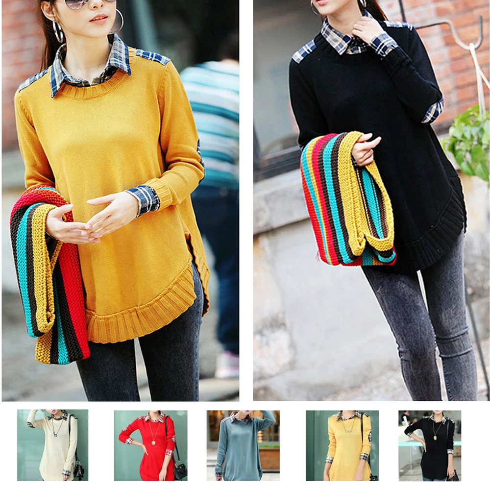 Модные женские пуловеры вязаные топы с воротником Свободный вязаный свитер