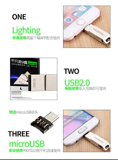 Для iPhone OTG USB флэш накопители 64 ГБ 32 16 Расширение емкости для iPhone5/5s/5c/6/6s/6plus ipadAir/Air2