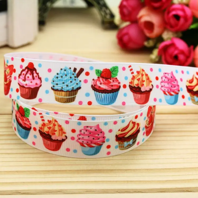 7/8 ''Капкейк с бесплатной доставкой печатная лента grosgrain головной убор бант