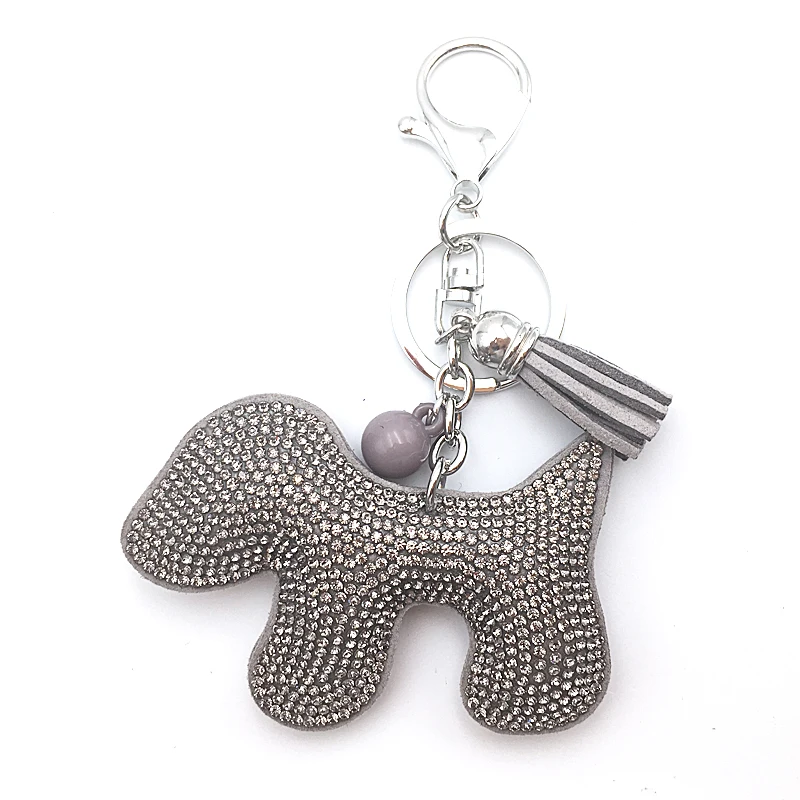2018 women keychain Rhinestone cute dog shape 10 color fur leather fringed key wholesale|Брелоки| |