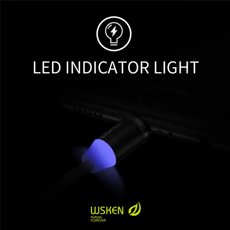 Wsken круглый светодиодный USB Магнитный кабель для iPhone X 8 7 samsung S9 S8 huawei Micro usb Xiaomi/Тип