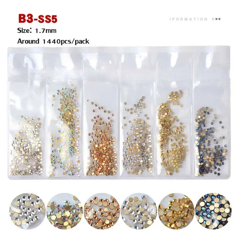 B3-SS5 1440 шт цветные стразы SS3-SS10 не горячей фиксации Хрустальные Стразы 3d плоские с оборота стеклянные стразы для дизайна ногтей блестящие украшения - Цвет: B3-SS5