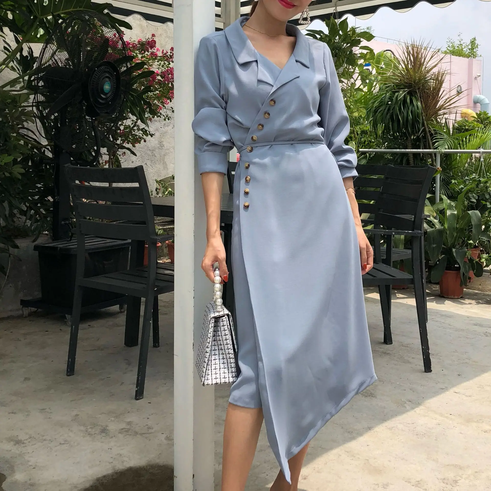 Весенние миди богемные макси платья для женщин чистого цвета с v-образным вырезом