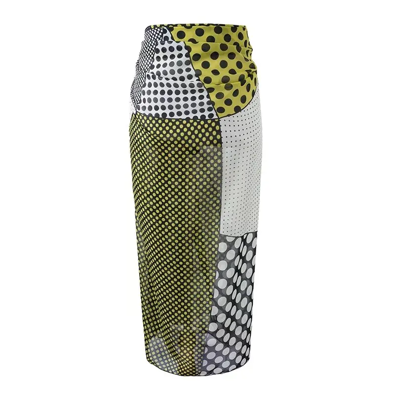 Шифоновая Асимметричная юбка в английском стиле длинная горошек Пляжная женская