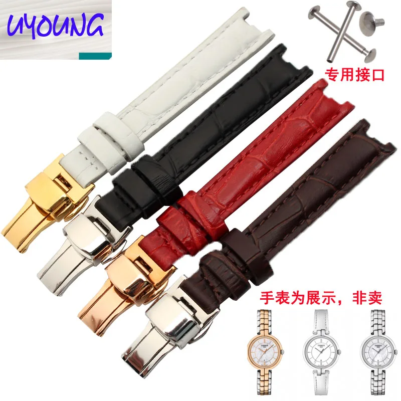 

Red black blue white crocodile Embossed Leather Watchband fit T094.210 series leather watch band 12*10m watch flamenco Butterfly