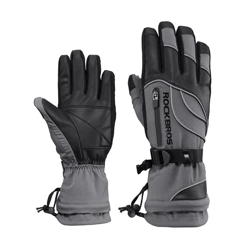 S133Gray ROCKBROS ветрозащитные водонепроницаемые-30 градусов зимние мужские и женские перчатки для катания на лыжах снегоход Сноуборд Зимние виды спорта термальные серые лыжные перчатки - Цвет: S133Gray