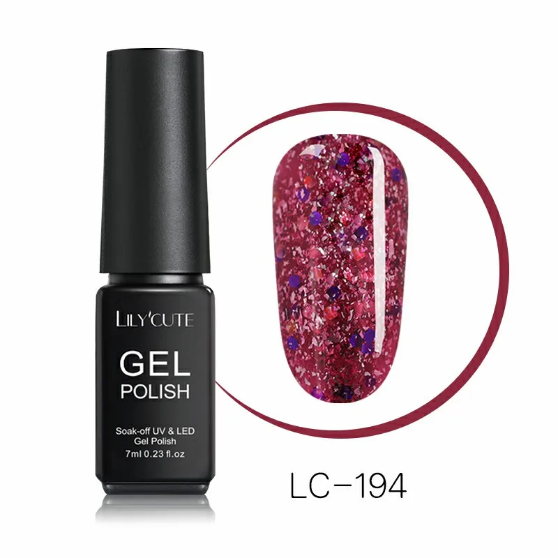LC-194 LILYCUTE, 7 мл, блестящий УФ-Гель-лак, розовый, цветной, блестящий, долговечный, из натуральной смолы, замачивается, Гель-лак для ногтей, дизайн - Цвет: LC-194