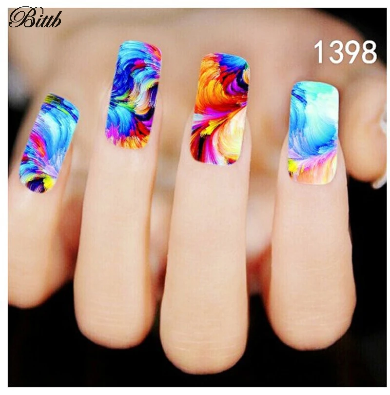 Bittb 2 шт красочные картины дизайн переводные наклейки для ногтей переводная