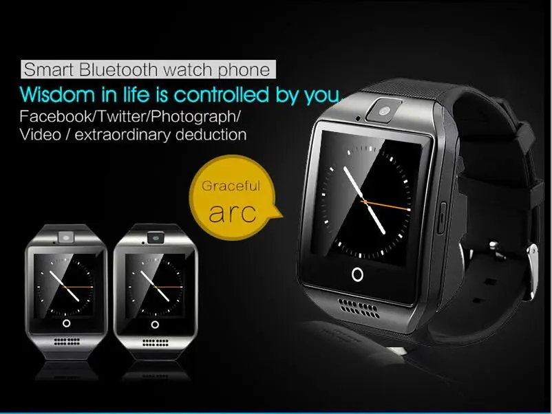 Bluetooth Смарт-часы для мужчин Q18 с камерой Facebook Whatsapp Twitter Синхронизация SMS Smartwatch