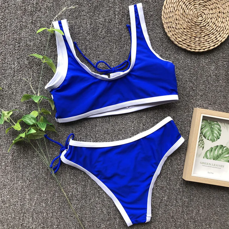 2019 New Solid Bikinis Sexy Black White Lace High Waist Swimsuit Patchwork Bikini Women Push Up Swimwear Banting Suit Swim 3770 |