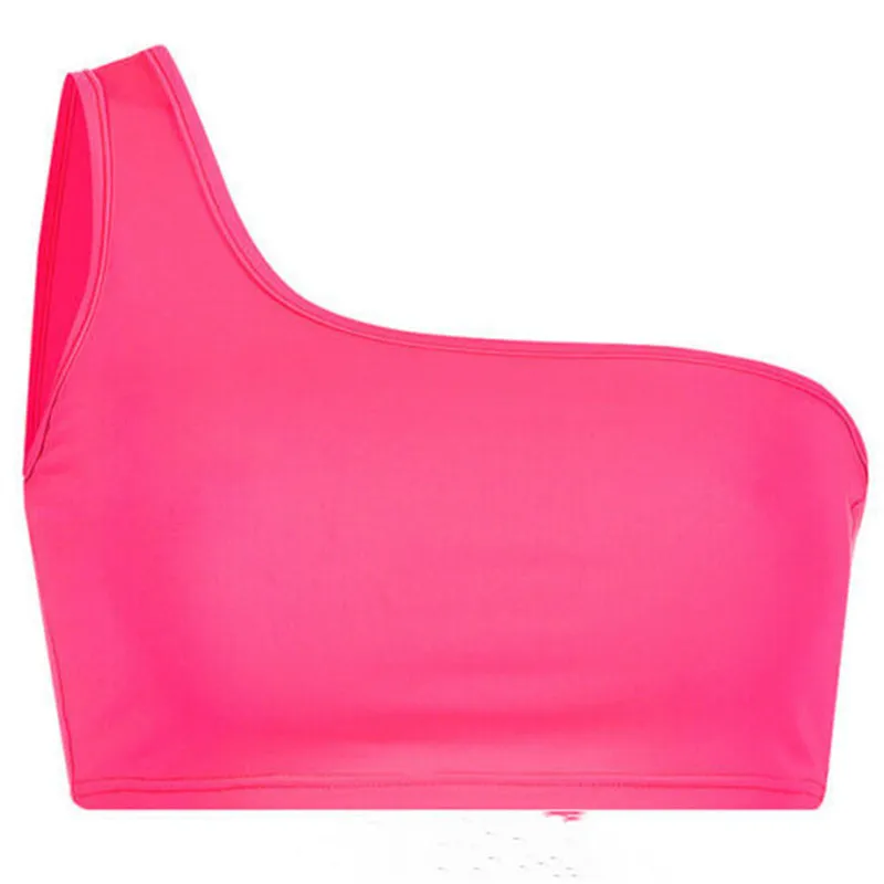 As Photo Shows Womens Neon Crop Top Summer Sexy One Shoulder Tank Top Party Club Streetwear Fashion Camisole Ladies Vest Tee Clothes NEW - Цвет: As Photo Shows