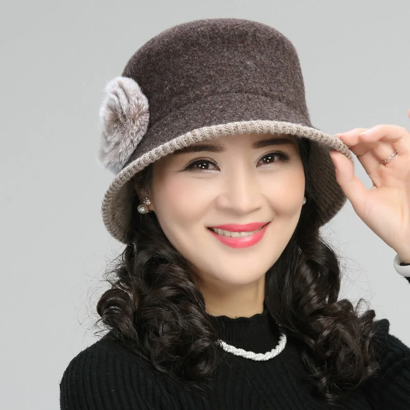 

Woolen Bucket Hat Women Autumn Winter Middle-aged Mother Fisherman Cap Lady Grandmother Warm Elegant Fashion Fisher Hats H7155