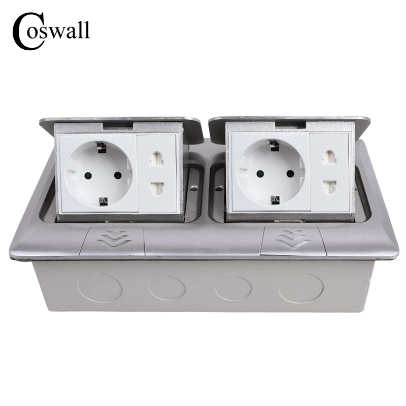 Выдвижная напольная розетка COSWALL с двойной алюминиевой панелью европейского