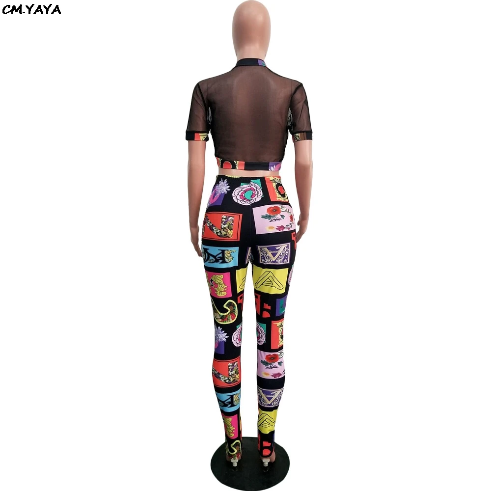 Женский сетчатый костюм-карандаш с коротким рукавом и 3d принтом клубный