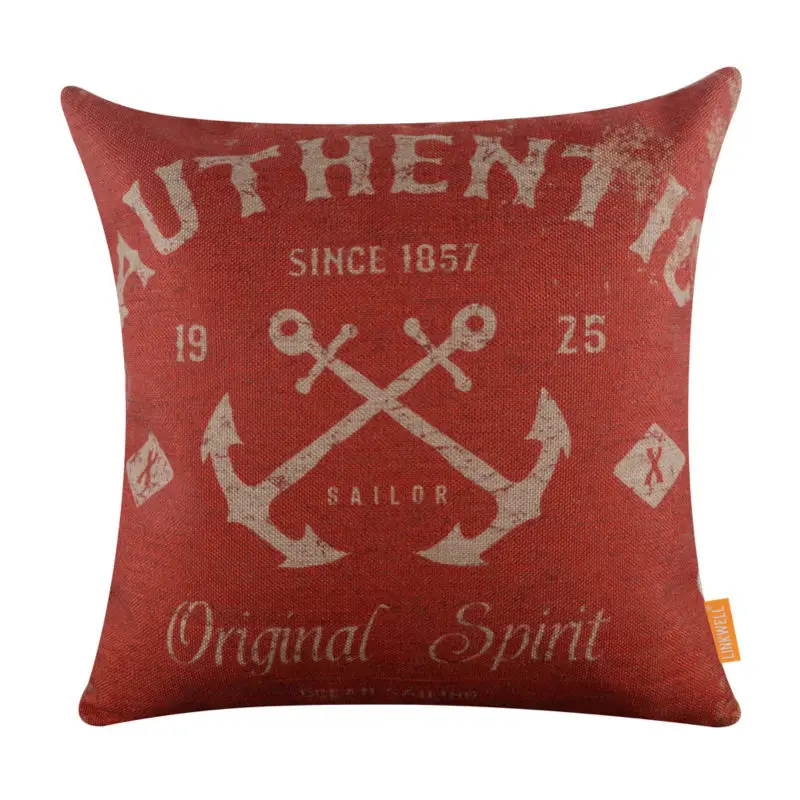 

LINKWELL 45x45cm Shabby Chic Red Ship Sea Marine Nautical Linen Cushion Covers Pillowcase Ocean Pacific Soul Original Spirit