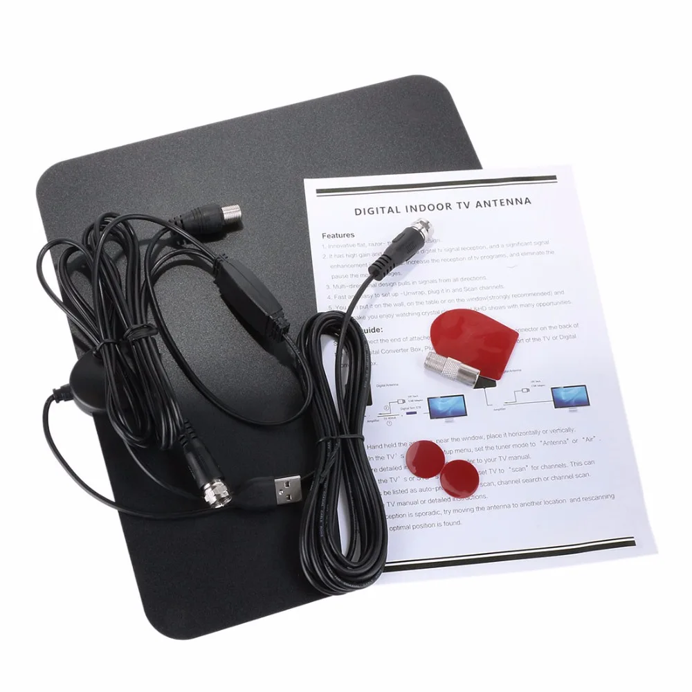 

SOONHUA Indoor 50 Miles Booster Active Digital TV Antenna Aerial 25DB Gain Freeview HD Flat Design High Gain HD TV DTV Box