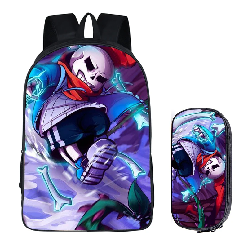 2Pcs Undertale 014 16 дюймов сумка-рюкзак для девочек-подростков; для мальчиков и девочек Книга сумка Детская сумка школьные рюкзаки карандаш комплекты с сумкой - Цвет: 2Pcs Undertale 014