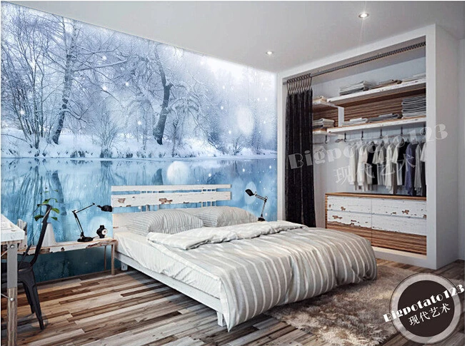 Custom 3D large murals beautiful dream lake forest snow living room sofa TV wall bedroom background paper | Обустройство дома